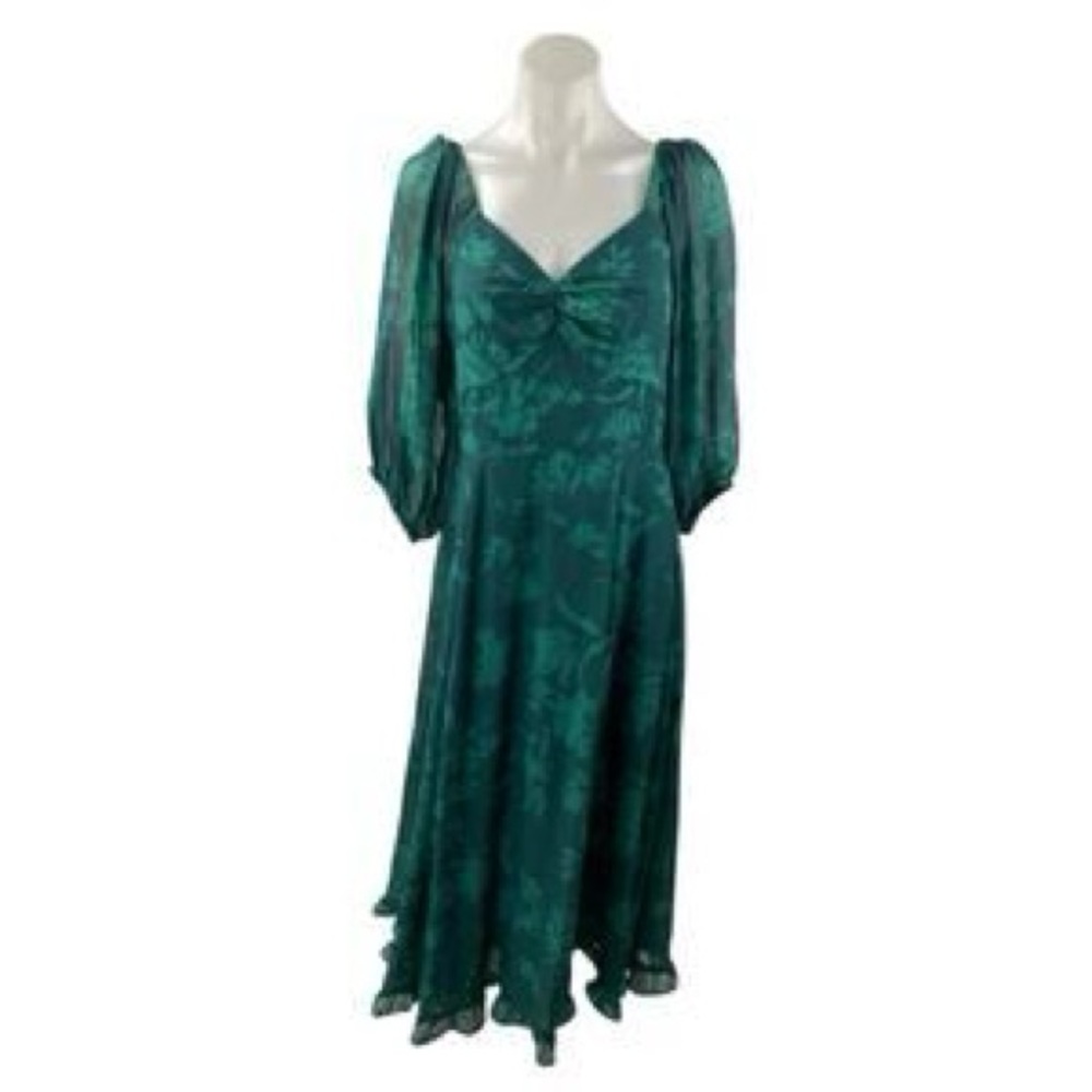 Rachel Zoe Teal Floral Maxi Dress with Puff Sleeves